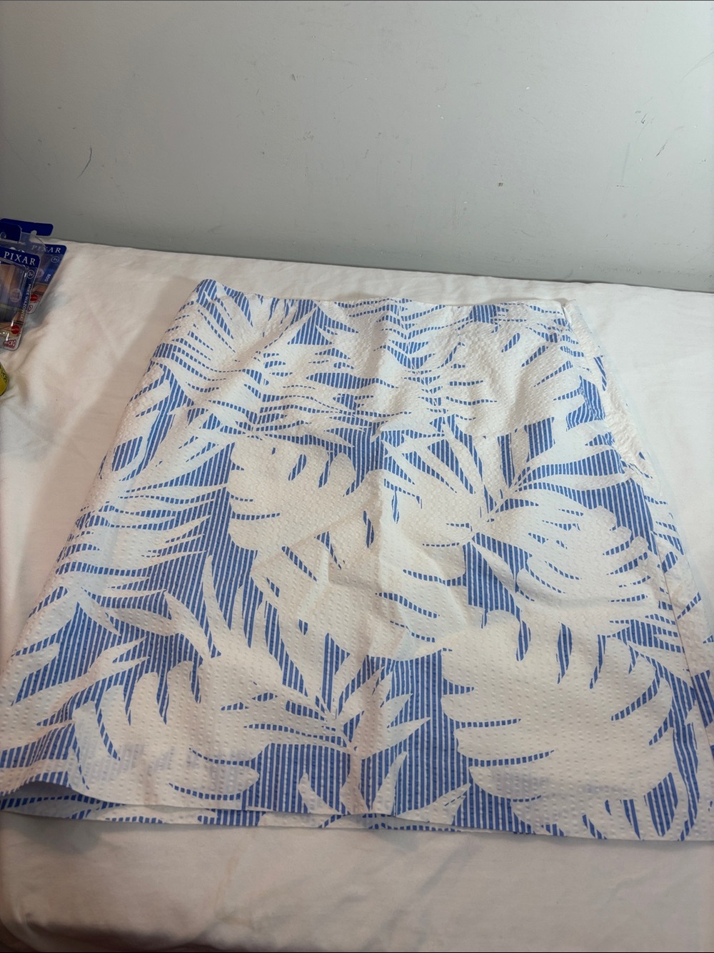 Talbots Blue and White Tropical-Print A-Line Skirt